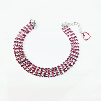 Four row Rhinestone Pet Collar Dogs And Cats Heart shaped Chain Pink - Shop at LoveMi