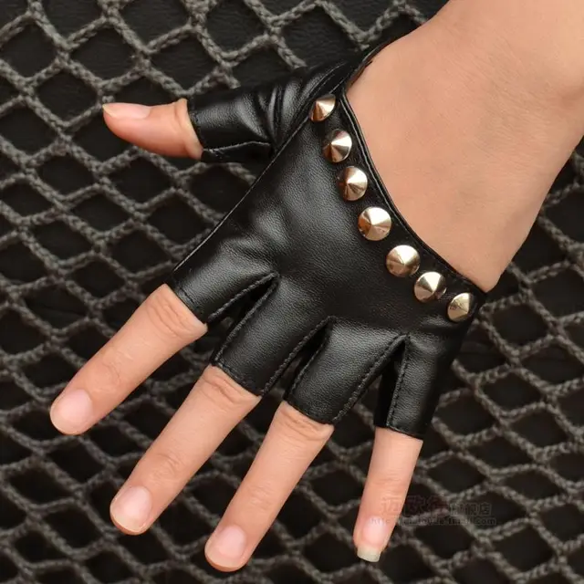 Punk Street Dance Studded Half Finger And Half Palm Performance Black - Shop at LoveMi