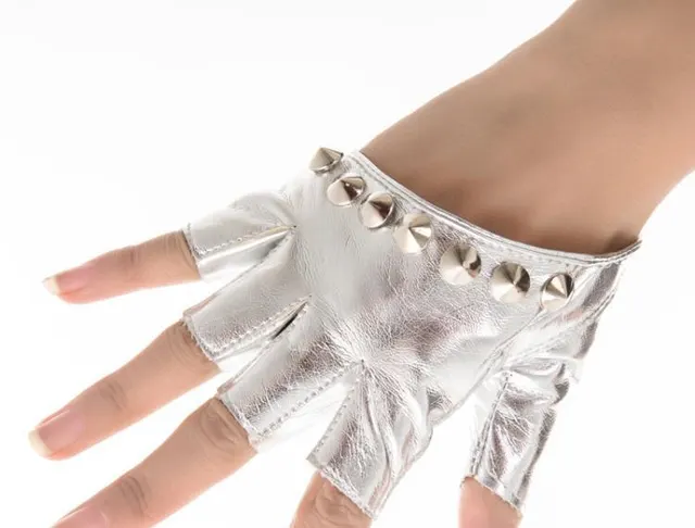 Punk Street Dance Studded Half Finger And Half Palm Performance Bright Silver - Shop at LoveMi