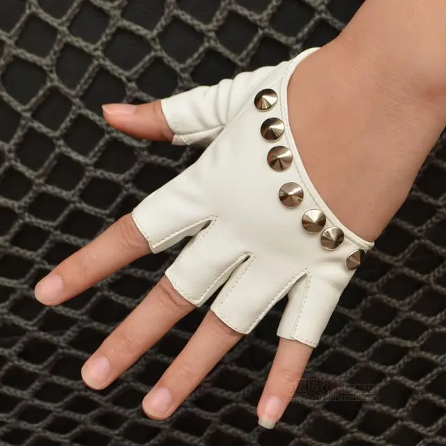 Punk Street Dance Studded Half Finger And Half Palm Performance White - Shop at LoveMi