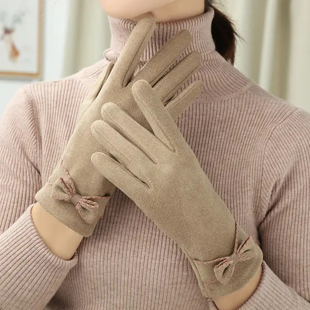 Add Velvet Warm Korean Cute Cold Gloves Khaki - Shop at LoveMi