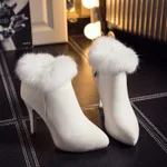 Women's Fur Booties Plus Size Pointed High Heels - White