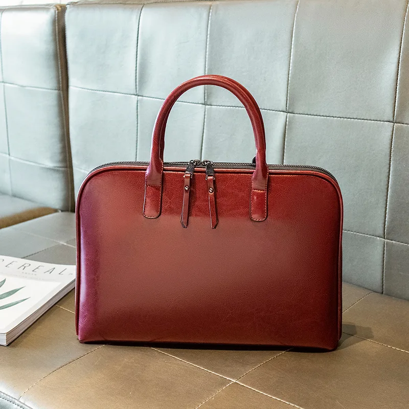 Simple And Fashionable Leather Briefcase Red - Shop at LoveMi