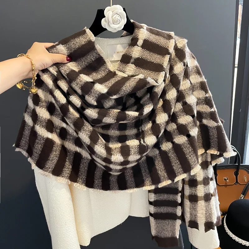 New Style Cashmere Shawl Dual use Student Neck Scarf Deep Coffee - Shop at LoveMi