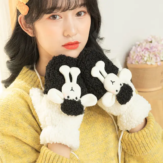 Women's Warm Cycling Gloves Cute Plush Neck Black - Shop at LoveMi