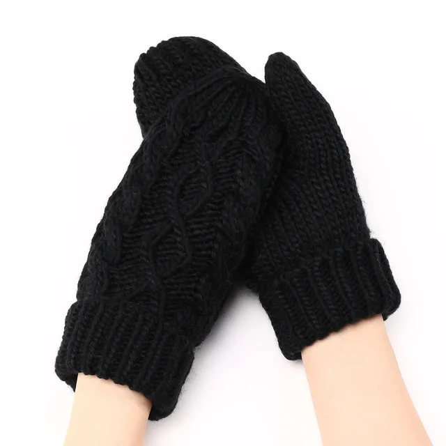New Women's Knitted Plush Fashion Diamond Warm Gloves Black - Shop at LoveMi