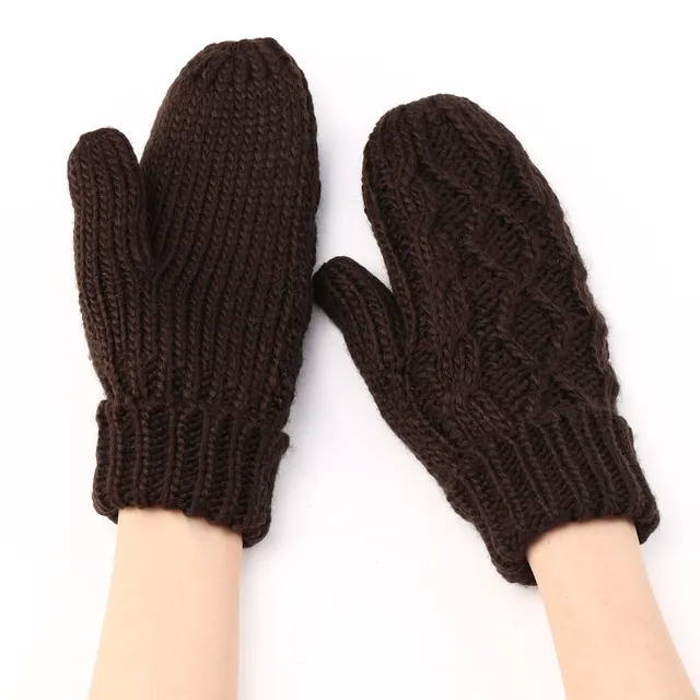 New Women's Knitted Plush Fashion Diamond Warm Gloves Coffee - Shop at LoveMi
