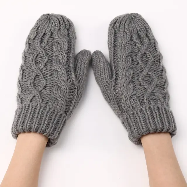 New Women's Knitted Plush Fashion Diamond Warm Gloves Dark Grey - Shop at LoveMi