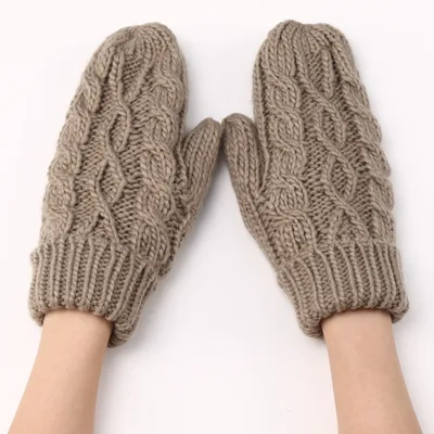 New Women's Knitted Plush Fashion Diamond Warm Gloves Khaki - Shop at LoveMi