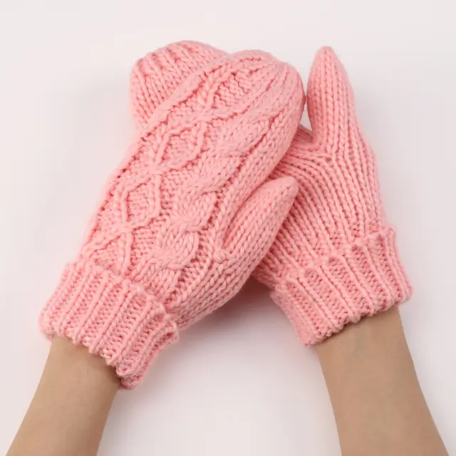 New Women's Knitted Plush Fashion Diamond Warm Gloves Pink - Shop at LoveMi