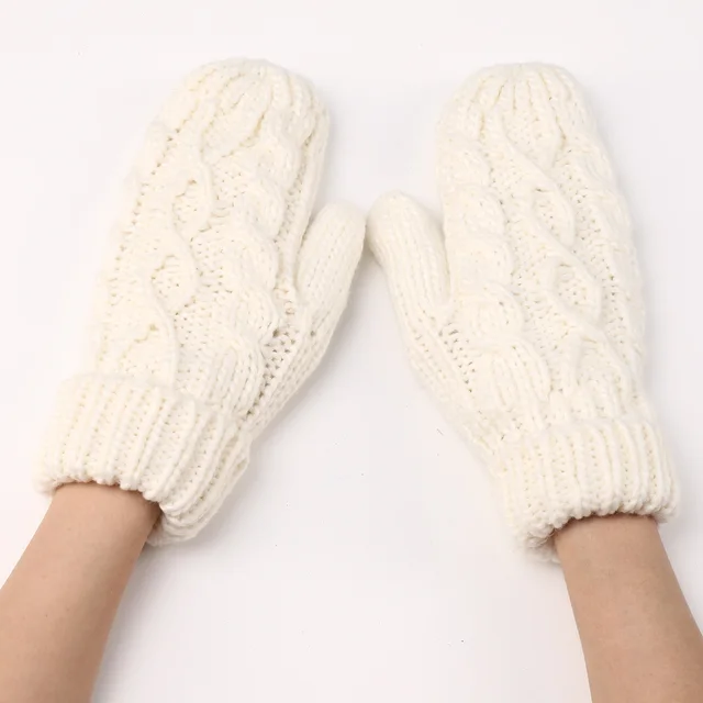 New Women's Knitted Plush Fashion Diamond Warm Gloves White - Shop at LoveMi