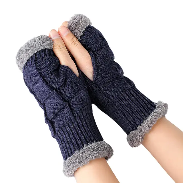 Plush Gloves Knitted Wool Women's Warmth Blue - Shop at LoveMi