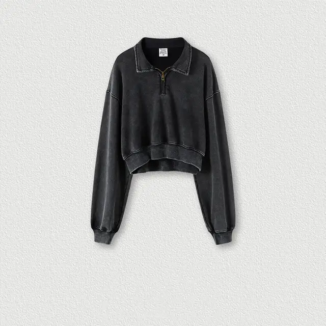 Vintage Washable Lapel Half Zip Short Sweater For Women Fried Snowflake - Shop at LoveMi