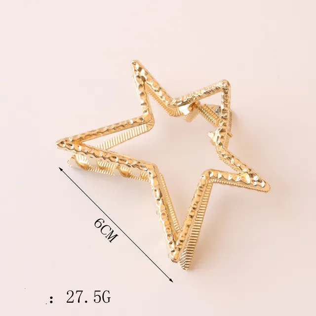 Korean Netflix Vintage Hollowed Out Geometric Shark Clip Gold Pentagram - Shop at LoveMi