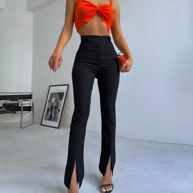 Women's Solid Color With Split High Waist Suit And Pants Black - Shop at LoveMi