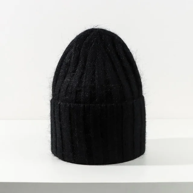 Korean Version Of The Versatile Knitted Hat Japanese Rabbit Hair Vertical Strip Aging Black - Shop at LoveMi