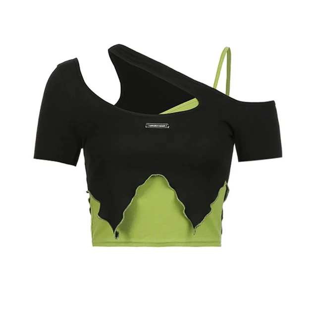 Women's Sweet And Cool Off Shoulder Halter Short Sleeve T shirt Black - Shop at LoveMi