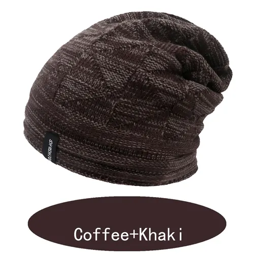 Two color Wool Warm Knitted Hat For Ear Protection In Autumn And Winter Coffeekhaki - Shop at LoveMi