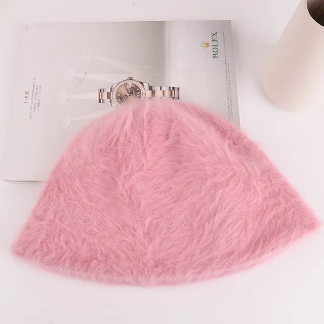 Cute Fluffy Rabbit Hair Fisherman Hat Pink - Shop at LoveMi
