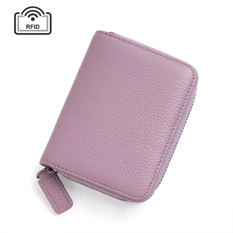 Leather Ins Organ Card Bag Rfid Anti-theft Zipper - Purple