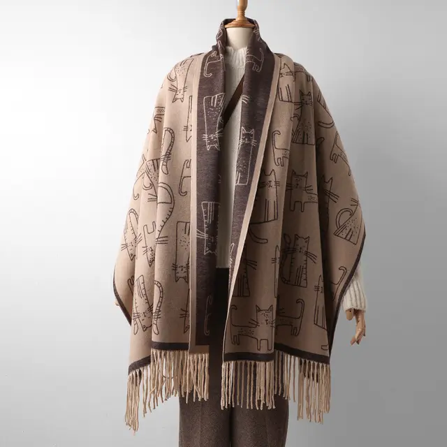 Printed Cashmere Shawl For Sun Protection In Autumn And Winter Dark Brown - Shop at LoveMi