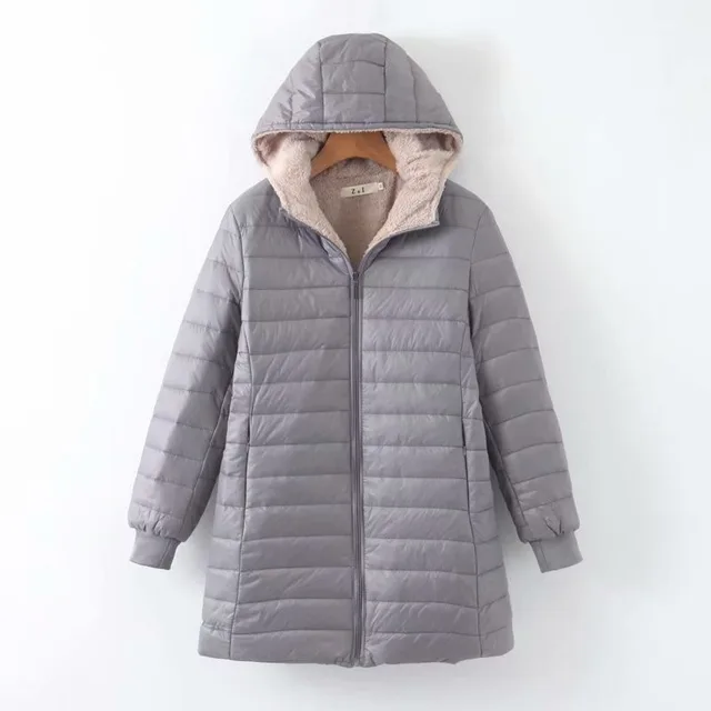 Autumn And Winter New Mid length Waterproof Hooded Slim Fit Fleece Lined Coat Warm Berber Fleece Top Women's Coat Gray - Shop at LoveMi