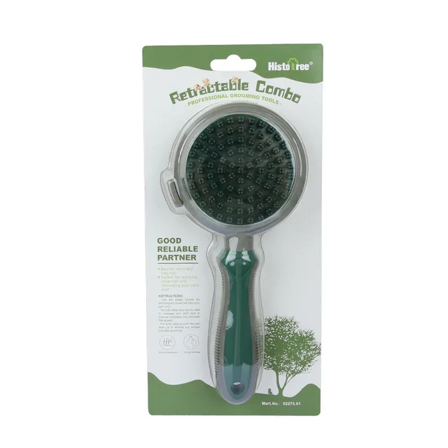 Pet Hair Removal Comb Cat Brush Self Cleaning Slicker Brush Hair Removal Double sided Massage Green - Shop at LoveMi