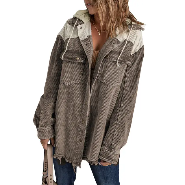 New Women's Loose Corduroy Cardigan Hooded Coat Lc8512025 1017 - Shop at LoveMi