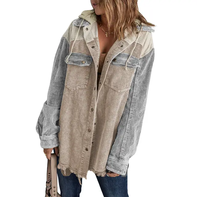 New Women's Loose Corduroy Cardigan Hooded Coat Lc8512025 Multicolor - Shop at LoveMi