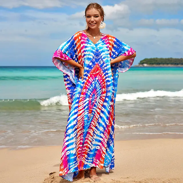 Beach Blouse Rayon Positioning Printing Gown Red Tiedyed Pattern - Shop at LoveMi