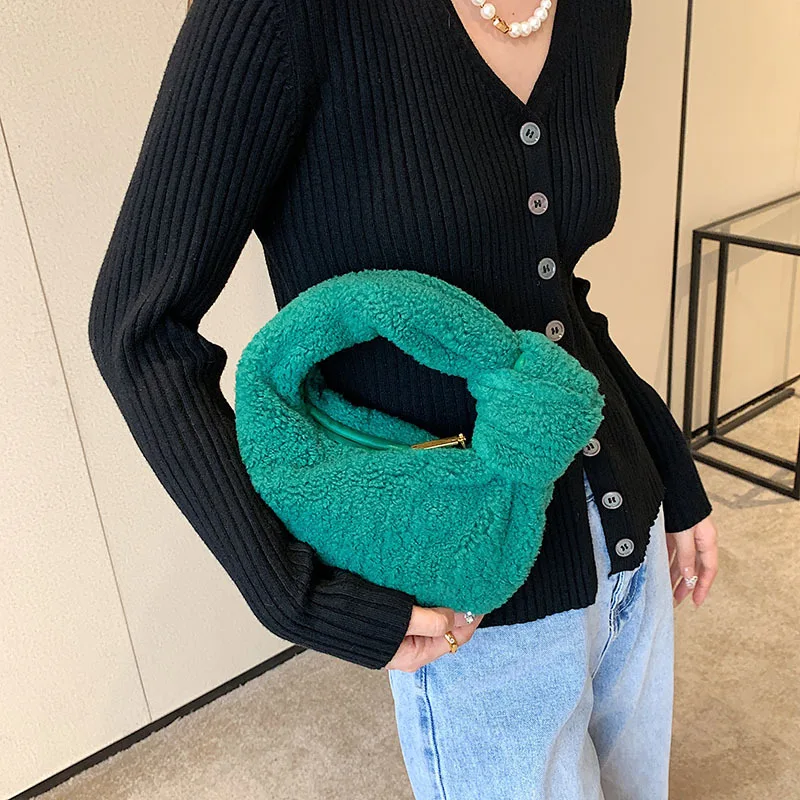 Plush Fashion Hand Carry Simple Bag Women's All match Casual Green - Shop at LoveMi