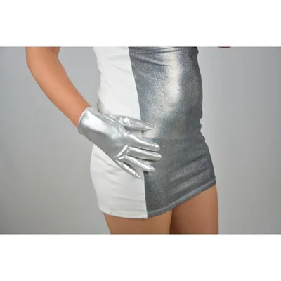 Patent Leather Short Gloves 21cm Bright Leather Mirror Uniform Army Control Green Military Style Silver - Shop at LoveMi