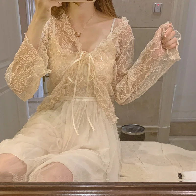 Vintage Style Gentle Lace Cardigan Apricot - Shop at LoveMi