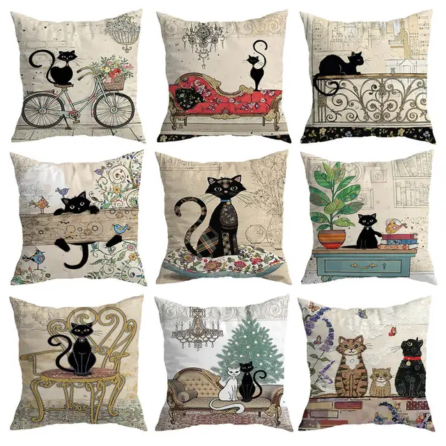 Home Fashion Minimalist Cat Print Pillowcase 9Pcs Set - Shop at LoveMi