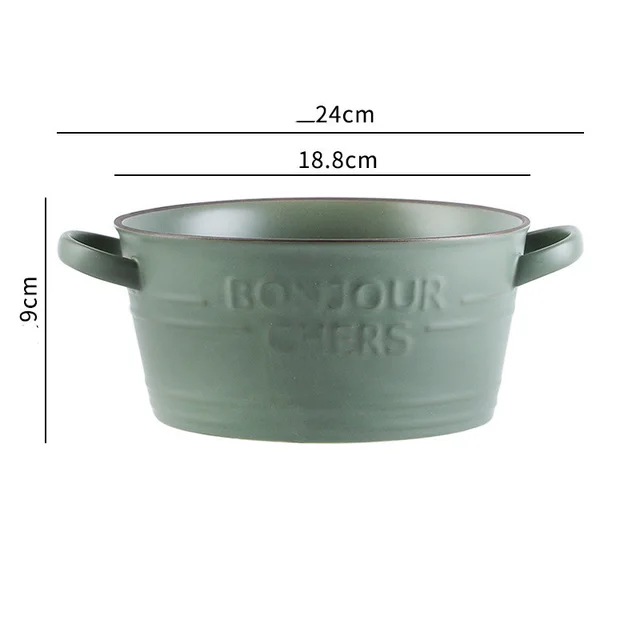 Scandinavian Ins Style Ceramic Tableware - Dark Green Doubleeared Pot