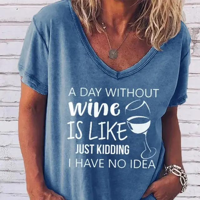 Women's V neck Collar Short Sleeve T shirt Women Blue - Shop at LoveMi