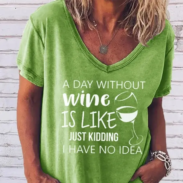 Women's V neck Collar Short Sleeve T shirt Women Fruity Green - Shop at LoveMi