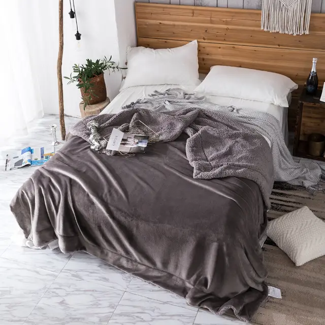 Double layer Milk Fleece Solid Color Blanket Jazz Grey - Shop at LoveMi