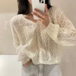 Summer V-neck Mohair Knitted Cardigan For Women - White