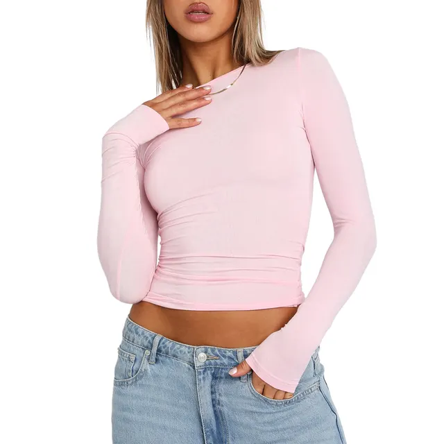 European And American Women's Casual Long Sleeve T shirt Pink - Shop at LoveMi