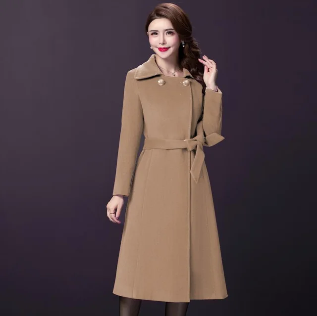 Women's Mother's Winter Woolen Coat - Khaki