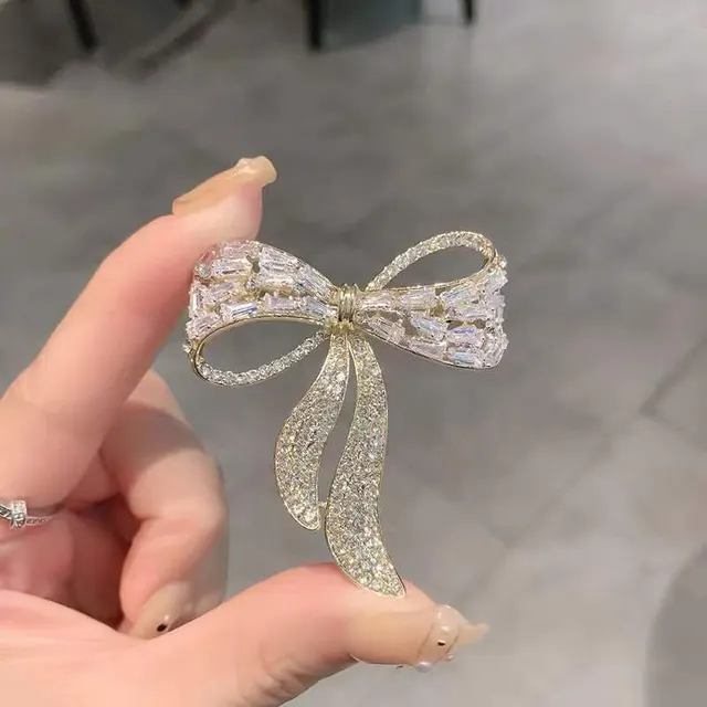 Korean Butterfly Bow Tie Zircon Rhinestone Brooch Simple Personality Fashion Pin Suit Anti exposure Net Red Corsage Bow Brooch - Shop at LoveMi