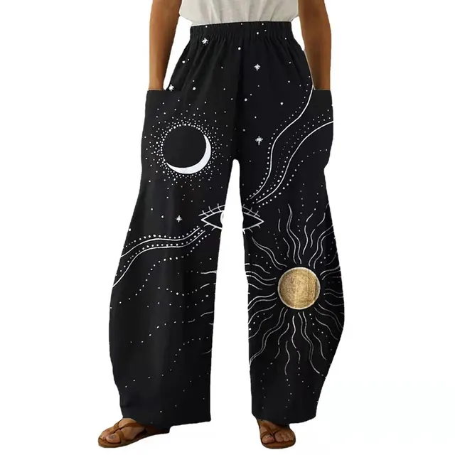 Summer Retro Elements 3D Printed Wide leg Trousers Elastic Waist Comfortable Home European And American 6 Style B179 - Shop at LoveMi