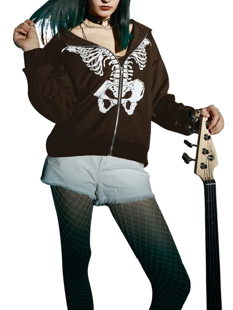 Fashion Chest Print Pullover Double Hooded Top Women Brown - Shop at LoveMi