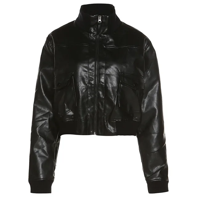Loose Street Style Stand Up Collar Long Sleeved Jacket Black - Shop at LoveMi