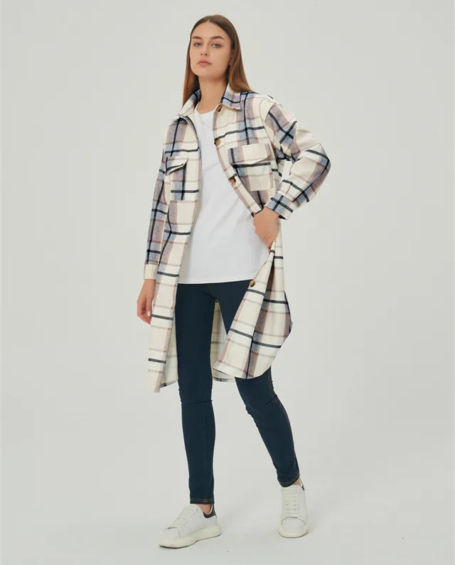 Women's Long Sleeve Plaid Print Shirt White Grey - Shop at LoveMi