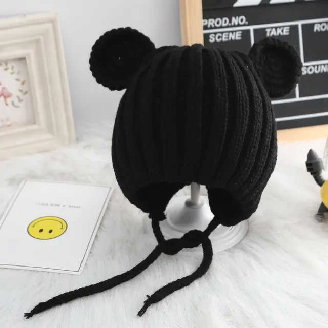 Baby Bear Ears Warm Woolen Hat Black - Shop at LoveMi