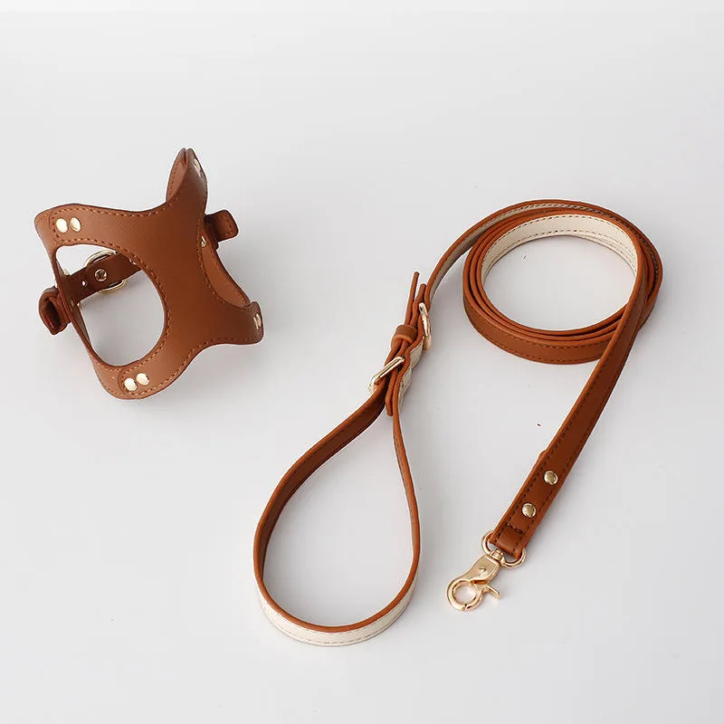 Fashion Vest Type Traction Rope For Walking The Dog - M Deer Brown Set