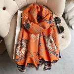 Japanese Patterned Cashmere Scarf For Women In Autumn And Winter - Orange And Black Pattern