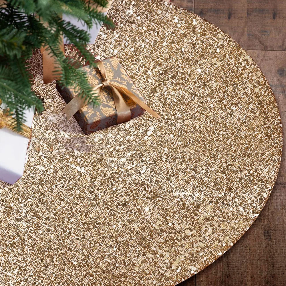 Christmas Decoration Linen 98CM Snowflake Tree Skirt Champagne Gold 36Inch - Shop at LoveMi
